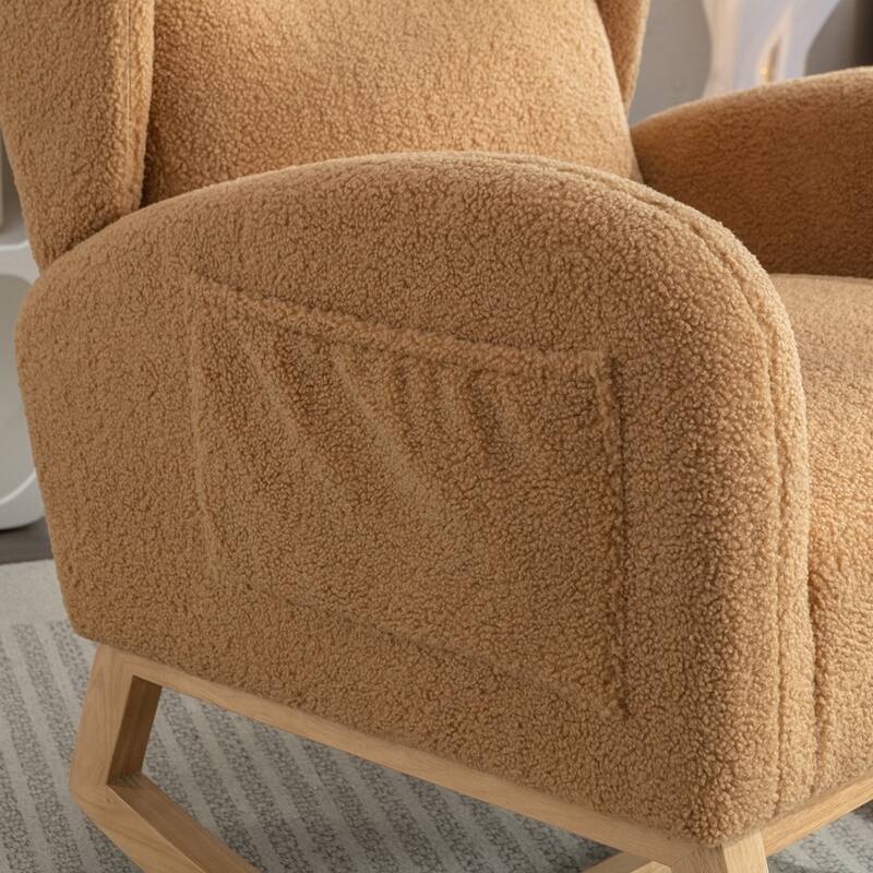Modern Teddy Fabric Rocking Chair With Packet Wood Leg