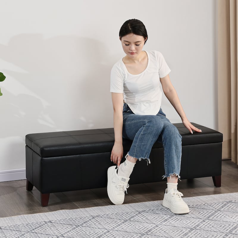 Adeco Faux Leather Storage Ottoman Bench for Bedroom