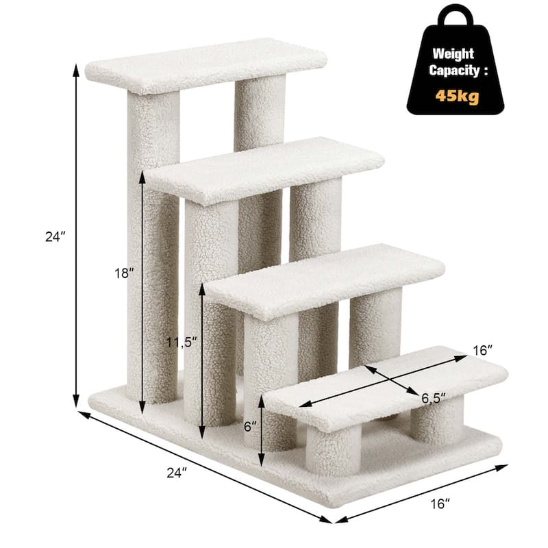 24'' Pet Stair Carpeted Ladder Ramp 8 Scratching Post Cat Tree Climber - 4-step