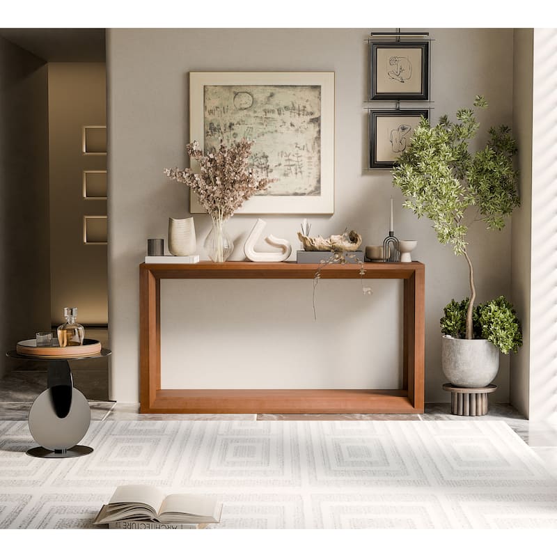 Solid Wood Veneer Console Table, 60 Inch Wide Sofa Table with Ample Storage for Entryway Organization