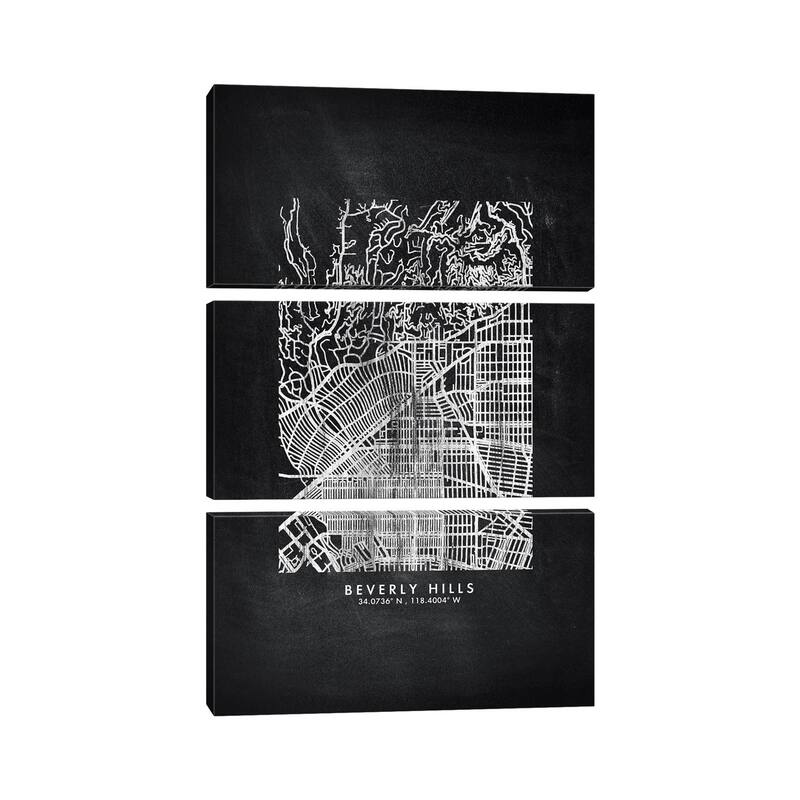 iCanvas "Beverly Hills City Map Chalkboard Style" by WallDecorAddict 3-Piece Canvas Wall Art Set