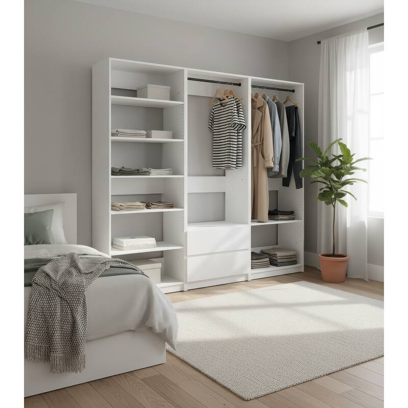 Prosper White Freestanding Walk in Wood Closet System - 94.2"W x 15.7"D x 83" H