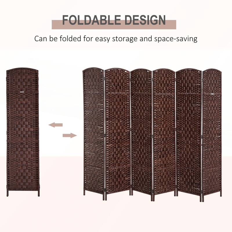 6' Tall Wicker Weave 6 Panel Room Divider Privacy Screen