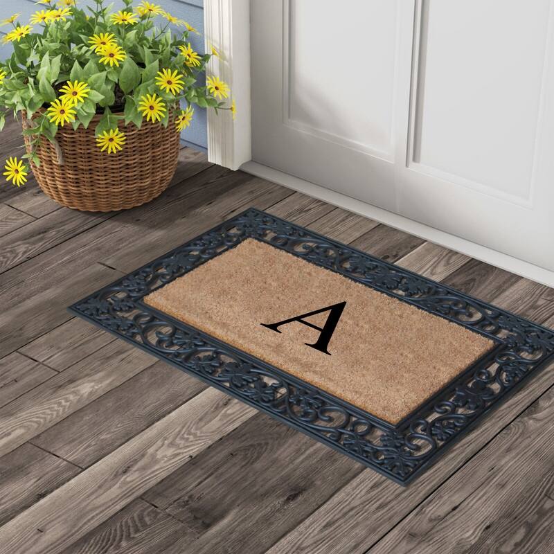 A1HC Rubber and Coir Dirt Trapper Heavy Weight Large Monogrammed Doormat 23"X38", Black