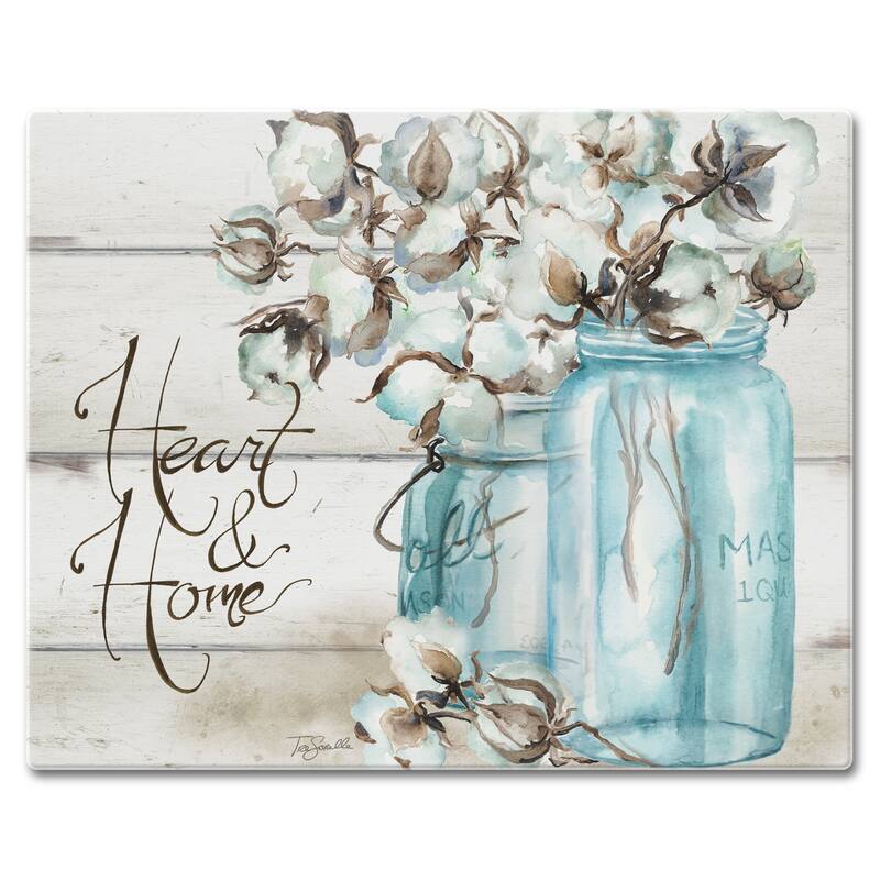 Counter Art Glass Cutting Board / Counter Saver 12"x15", Cotton Boll - 12"x15"