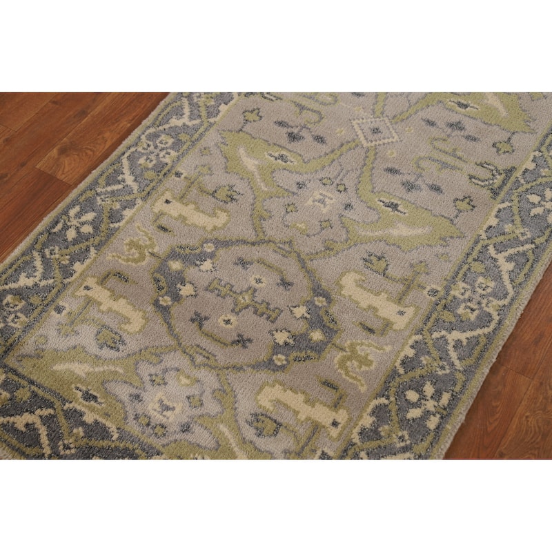 All-Over Gray Oushak Oriental Runner Rug Hand-Knotted Wool Carpet - 2'6"x 8'1"
