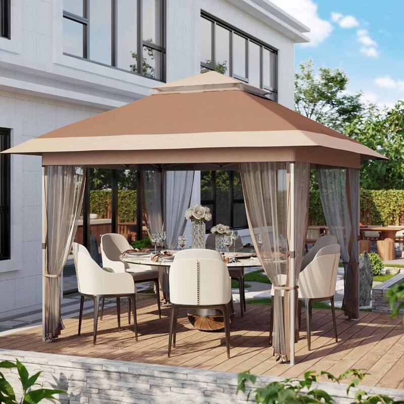12x12FT Pop-Up Gazebo Waterproof Canopy Tent for Patio Garden Backyard - 12X12 Ft - Brown