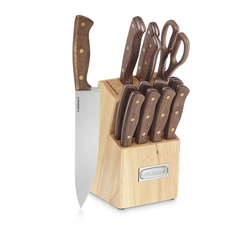 GreenLife High Carbon Stainless Steel 13 Piece Wood Knife Block Set with  Chef Steak Knives and more, Comfort Grip Handles, Triple Rivet Cutlery,  Soft