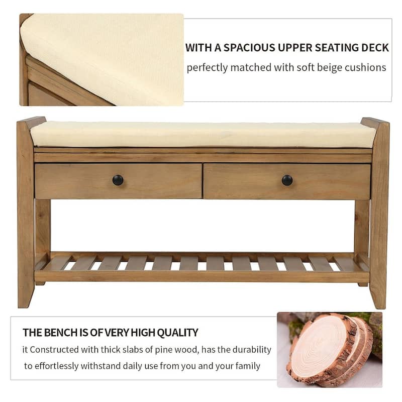 39" Modern Versatile Entry Upholstered Storage Bench with Shoe Rack and Drawers