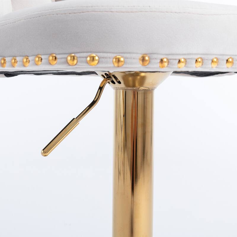 2 Adjusatble Seat Height Swivel Velvet Upholstered Bar Stools with Backs Tufted - N/A