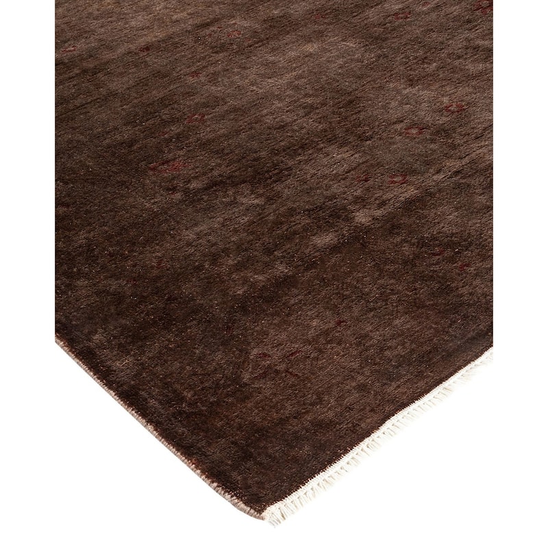 Overton Hand Knotted Wool Vintage Inspired Modern Contemporary Overdyed Brown Area Rug - 4' 0" x 5' 10"