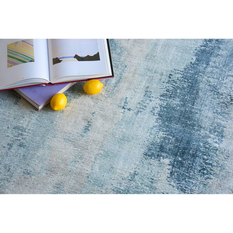 EXQUISITE RUGS Stone Wash Gazni Hand-loomed Wool/Bamboo Silk Blue Area Rug.