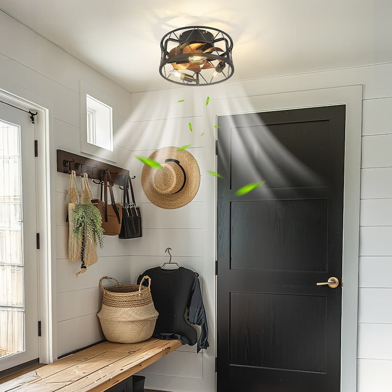 12 Inch Farmhouse Caged Ceiling Fan with Remote Control - 12 Inches