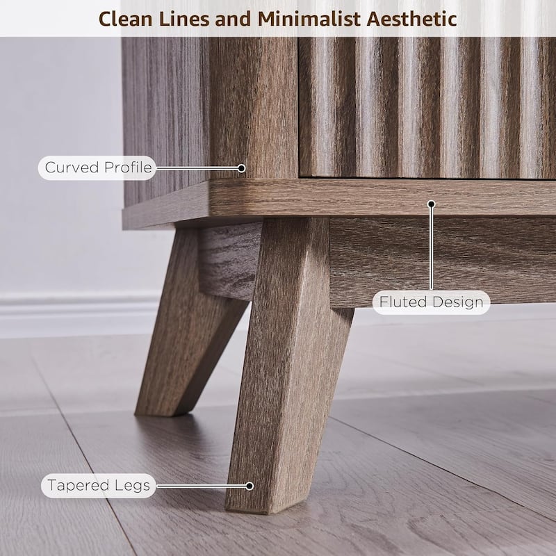 70" Modern Fluted TV Stand for Living Room, Wood Entertainment Center