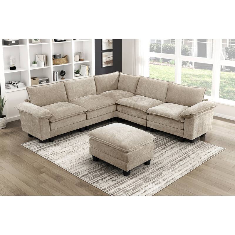 Modern Style Ottoman Chenille Fabric Upholstery Contemporary Living Room Furniture 1pc Durable Plywood Plush Comfort