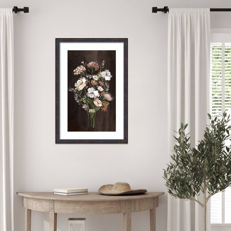 Gentle Blooms on Dark Canvas No. 2 by Alex Black Wood Framed Wall Art Print