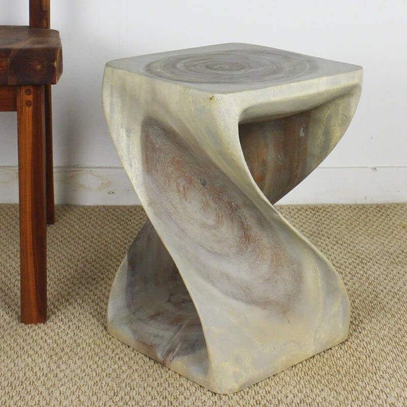 Haussmann® Original Wood Twist Stool 12 X 12 X 18 In High Grey Oil - 12" x 12" x 18"