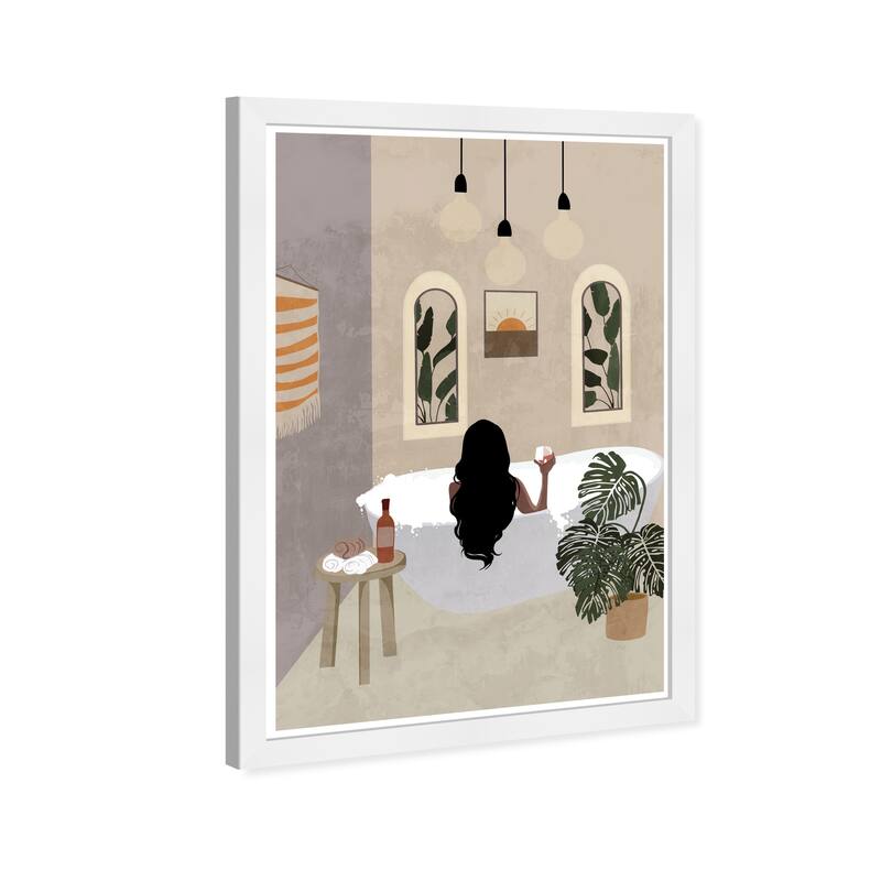 Wynwood Studio Prints Floral and Botanical Relaxing Bath Brown and Cream White Modern & Contemporary Wall Art Canvas Print