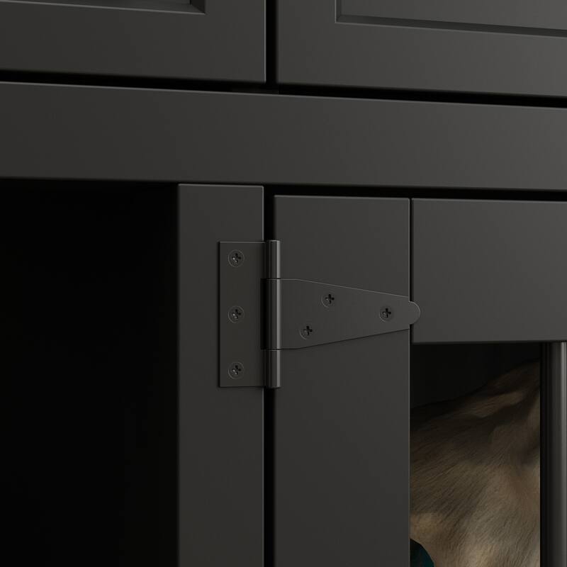 93" Wooden Large Dog Crate Furniture with 2 Rooms,3 Drawers & Dividers