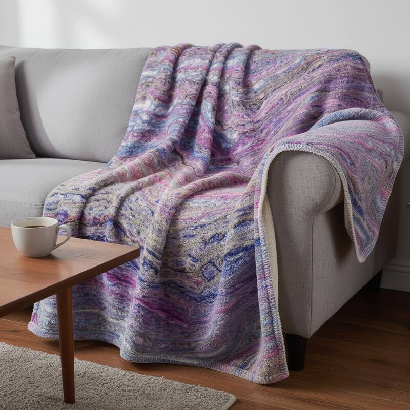 HomeRoots 50" X 70" Lavender Blue And Ivory Abstract Microfiber Plush Throw Blanket - Throw - Blue/Lavender/Ivory