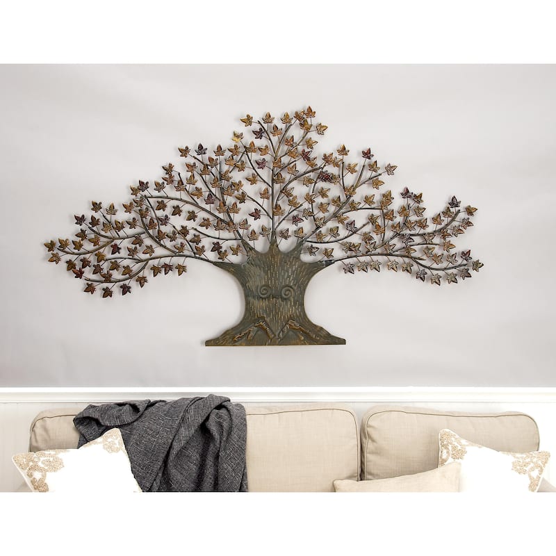 Metal Tree Indoor Outdoor Home Wall Decor with Leaves - Brown - Roche River Decor