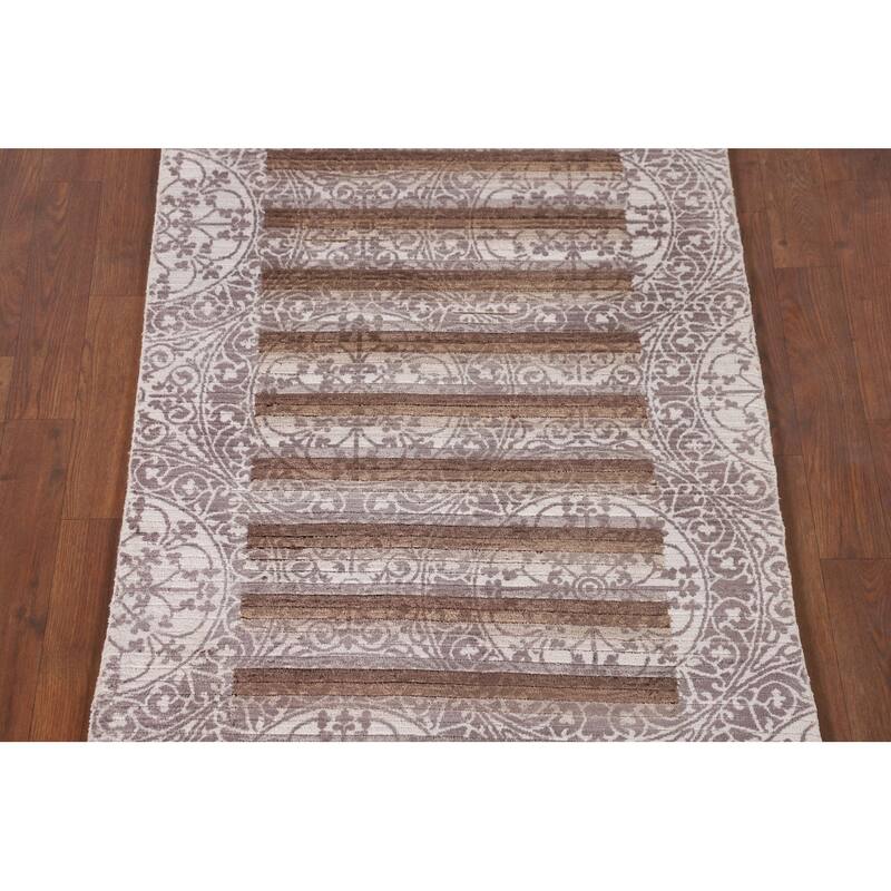 Striped Abstract Modern Oriental Accent Rug Handmade Wool Carpet - 2'8"x 4'7"