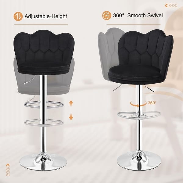 Set Of 2 VECELO Adjustable Velvet Swivel Bar Stools – Counter Height, Black & White