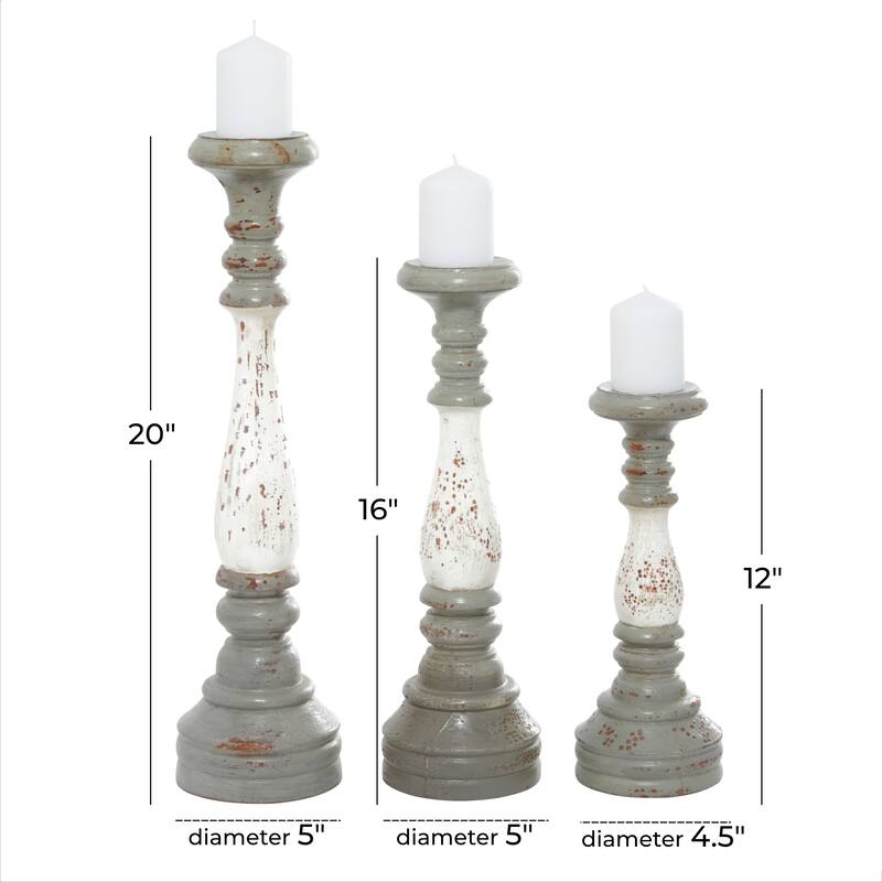 Black or Gray Aluminum Turned Style Pillar Candle Holder with White Accents (Set of 3) - S/3 20", 16", 12"H