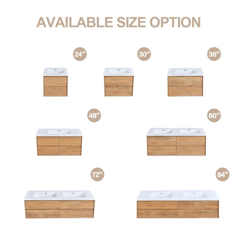 Prismella 24" 30'' Wall Mounted Bathroom Vanity with Top, Floating Cabinet Sink Combo