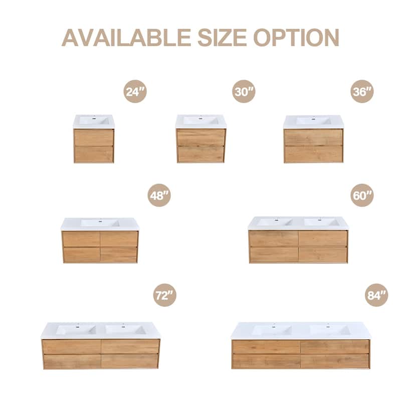 Prismella 36" 48'' Wall Mounted Bathroom Vanity with Top, Floating Cabinet Sink Combo