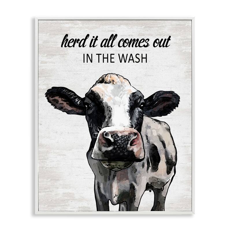 Stupell Farm Animal Laundry Pun Framed Giclee Art Design By Lettered and Lined - 11 x 14 - White