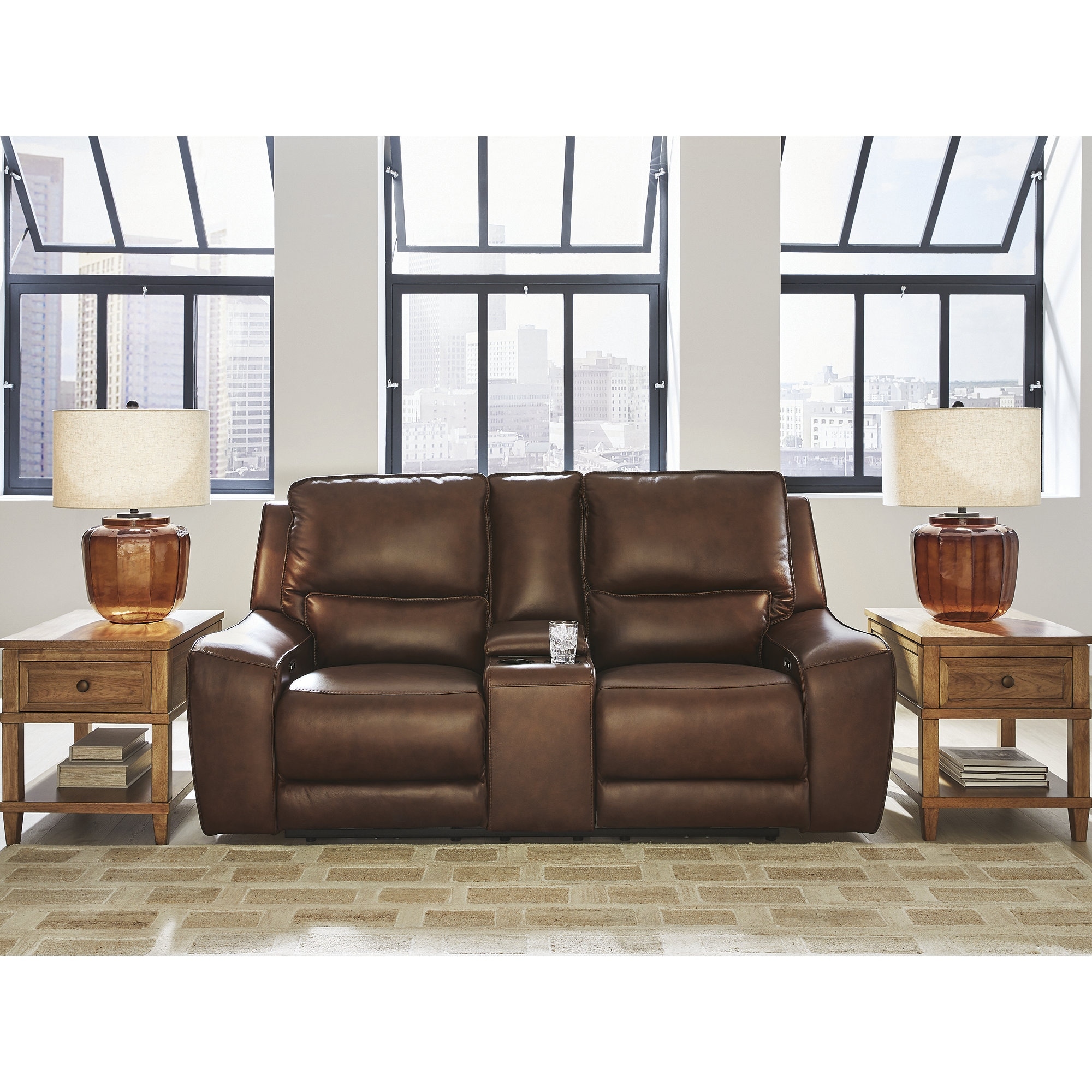 Signature Design by Ashley Spear Hill Dark Brown Power Reclining Loveseat with Console - 81"W x 43"D x 42"H