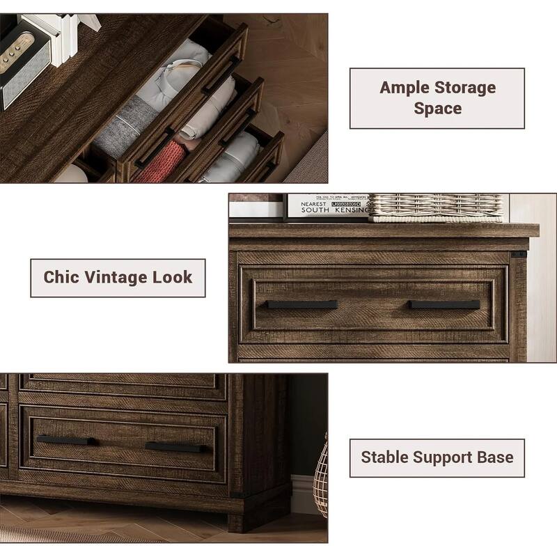 Farmhouse 6/8 Drawer Dresser for Bedroom, Rustic Wood Chest of Drawers