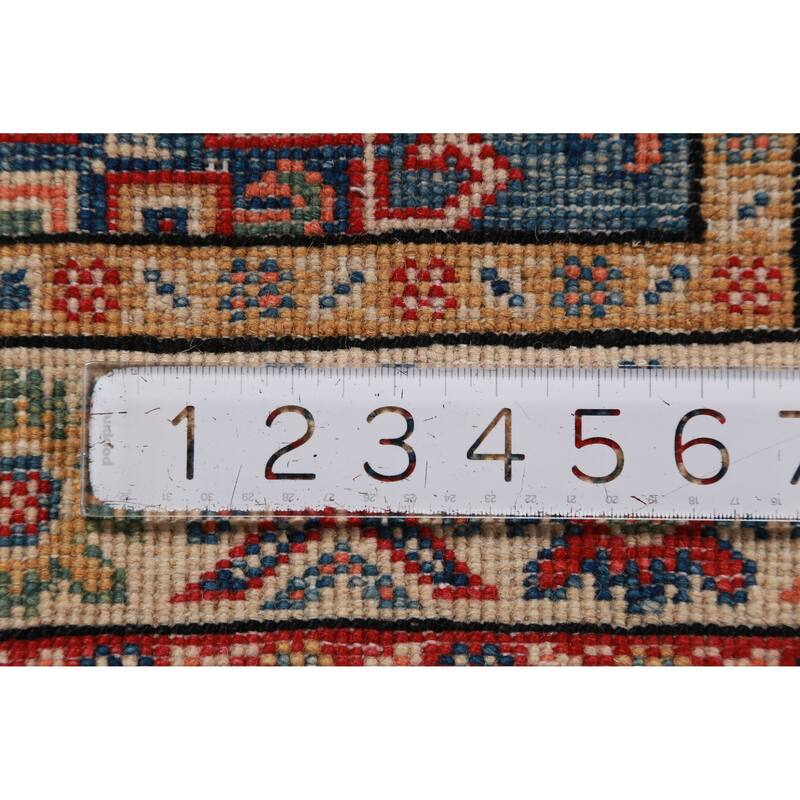 Geometric Kazak Oriental Foyer Rug Hand-Knotted Blue Wool Carpet - 2'0"x 3'0"