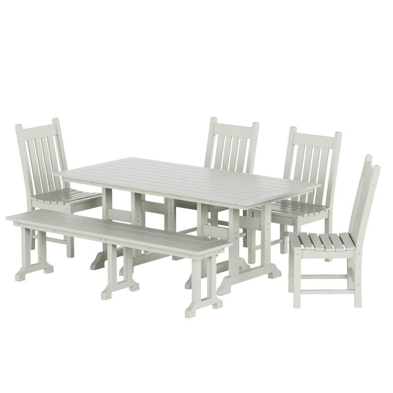 Laguna Hdpe All Weather Outdoor Patio Dining Set with Rectangle Table, Side Chairs, and Bench (6-Piece Set)