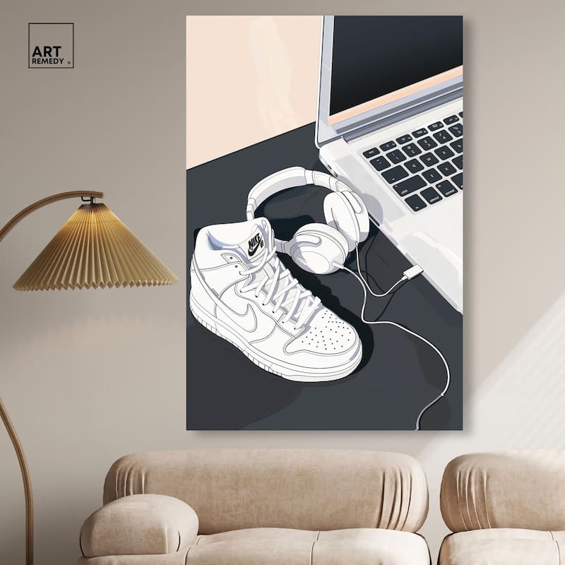 Laptop Sneaker Study Canvas by Art Remedy, Gallery Wrapped
