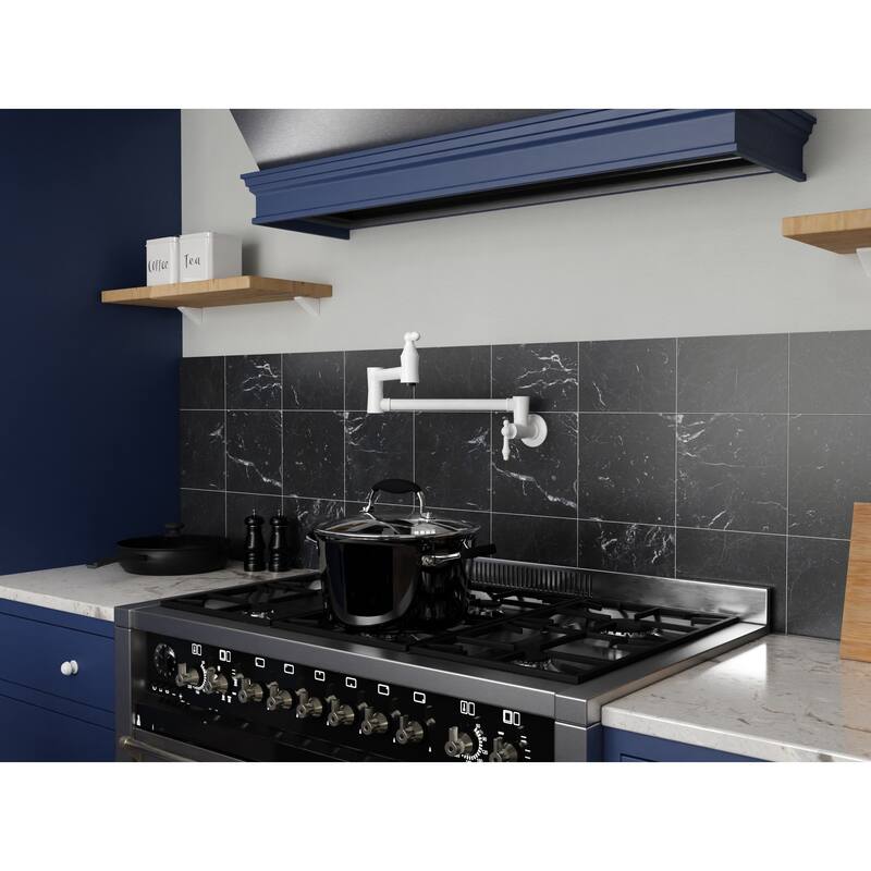 Marca 360-Degree 24" Wall Mounted Pot Filler with Dual Swivel in Matte White