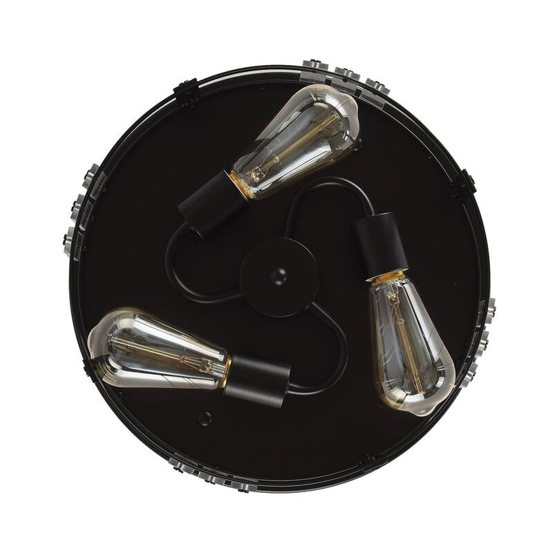 13" Industrail Black 3-Light Flush Mount Caged Ceiling Light - N/A