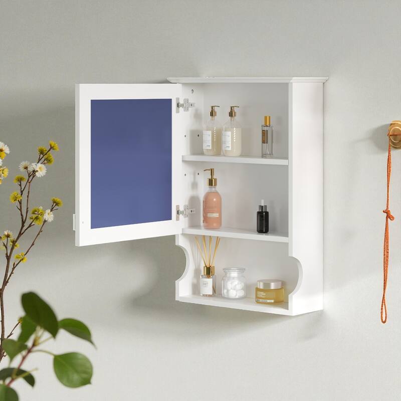 20'' Wall Mounted Bathroom Medicine Cabinet with Mirror, Solid Wood Frame Mirrored Storage Cabinet with Adjustable Shelf