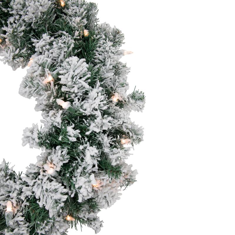 Flocked Snow White Artificial Christmas Wreath, 24-Inch, Clear Lights