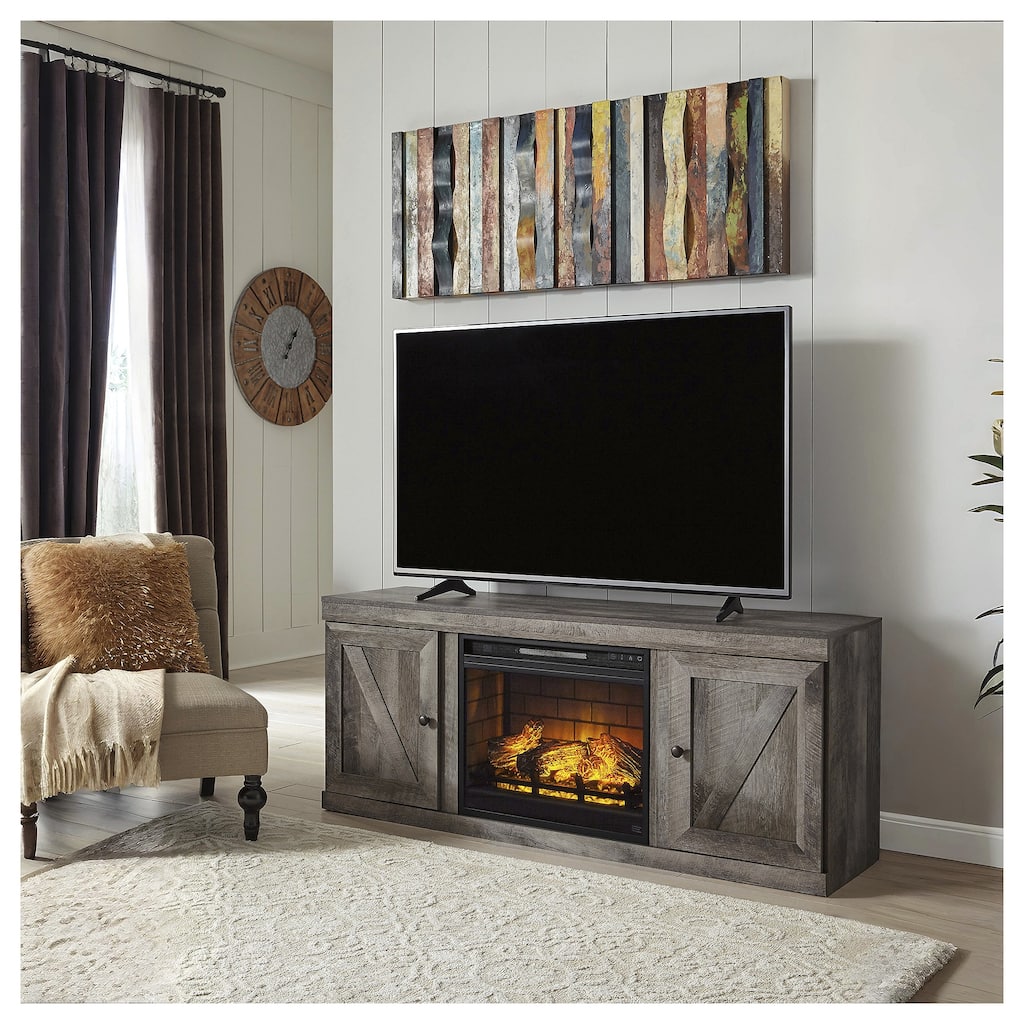 Signature Design by Ashley Wynnlow Gray 60" TV Stand for TVs up to 69" with Electric Fireplace - 60"W x 15.5"D x 24.5"H