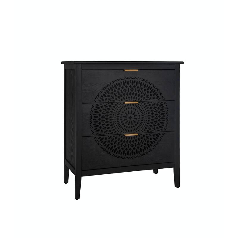 3-Drawer Cabinet with Hollow-Carved Design and Metal Handles
