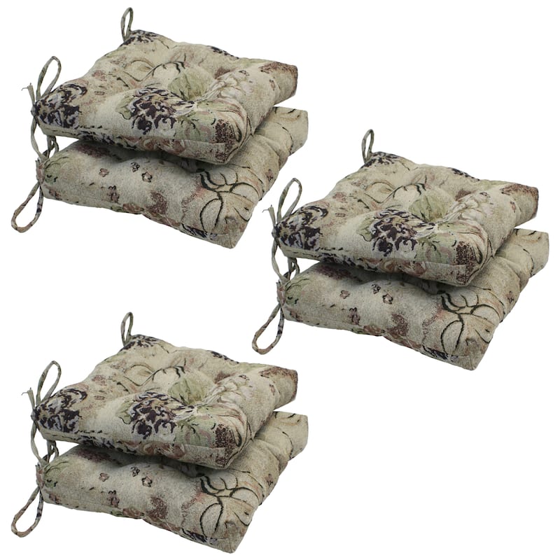 16-inch Square Back Tufted Indoor Chair Cushion (Set of 2, 4, or 6, Multiple Fabrics) - 16 x 16