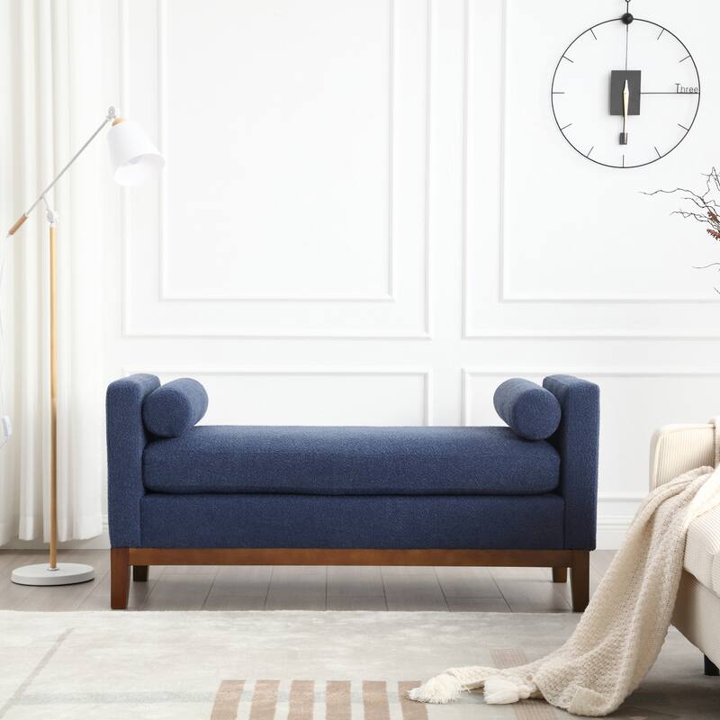 Elegant Upholstered Bench,with Wood Legs - Navy