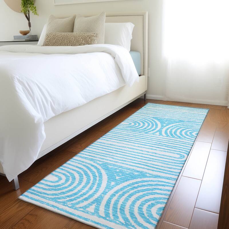 Machine Washable Indoor/ Outdoor Modern Vibes Chantille Rug - Teal - 2'3" x 7'6"
