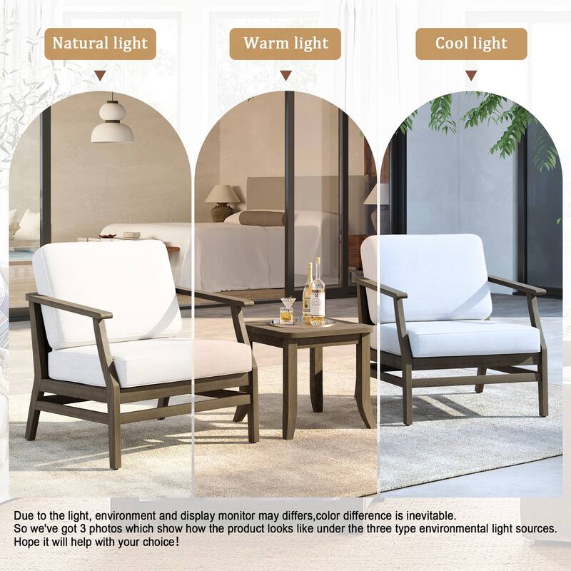 3 Set Outdoor Teak Wood Club Chairs with Side Table