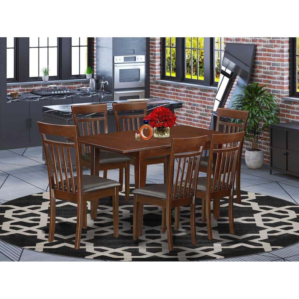 Dinette Set 7 Pc - Small Space Dining Table & 6 Chairs - Wood Dining Room Set