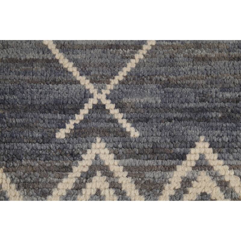All-Over Trellis Moroccan Area Rug Hand-Knotted Wool Carpet - 6'0"x 9'10"