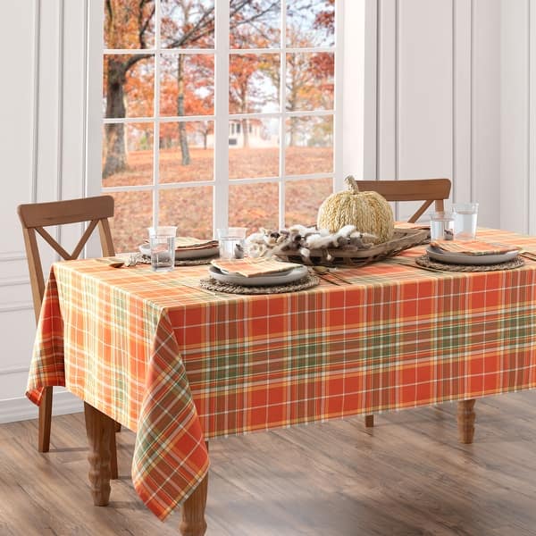 slide 2 of 5, Hawley Plaid Harvest Cotton Tablecloth