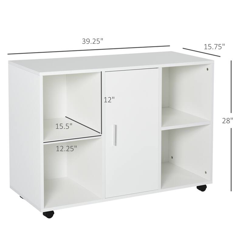 Vinsetto Printer Stand With 360 Degree Wheels, Multifunctional Office Cabinet, White